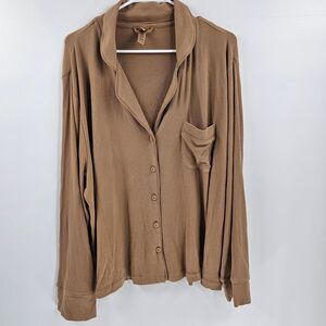 Skims Pajama Top Women's Brown Button-Up Ribbed Comfy Lounge